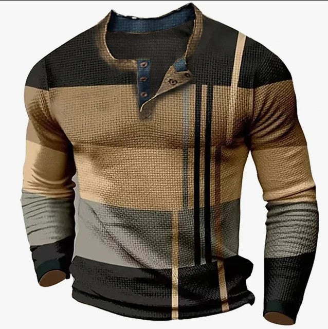 Men's Digital Printed Button Long-sleeved T-shirt