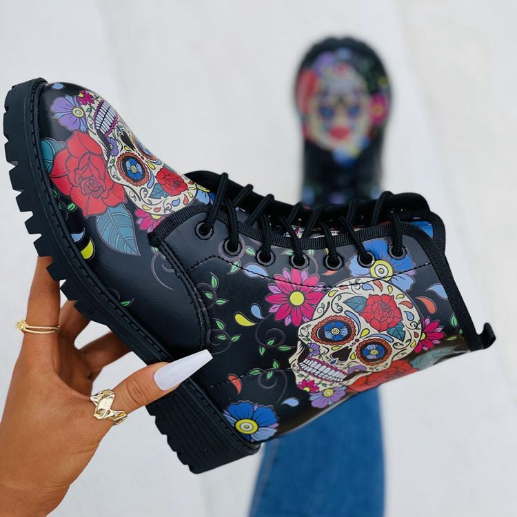 Skull 3D Printed Women's Ankle Boots