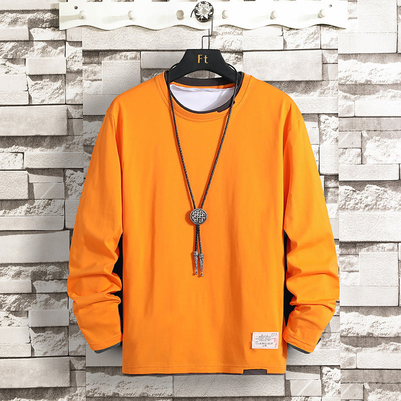 Men's 2022 Spring And Autumn Long-sleeved T-shirt Loose All-match Casual Round Neck Pullover Student Men's Solid Color Sweater Trendy T