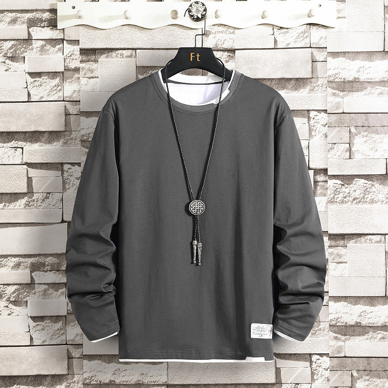Men's 2022 Spring And Autumn Long-sleeved T-shirt Loose All-match Casual Round Neck Pullover Student Men's Solid Color Sweater Trendy T