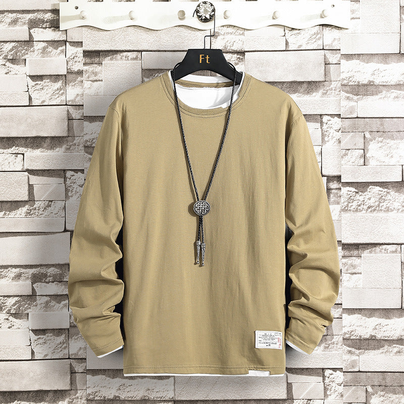 Men's 2022 Spring And Autumn Long-sleeved T-shirt Loose All-match Casual Round Neck Pullover Student Men's Solid Color Sweater Trendy T