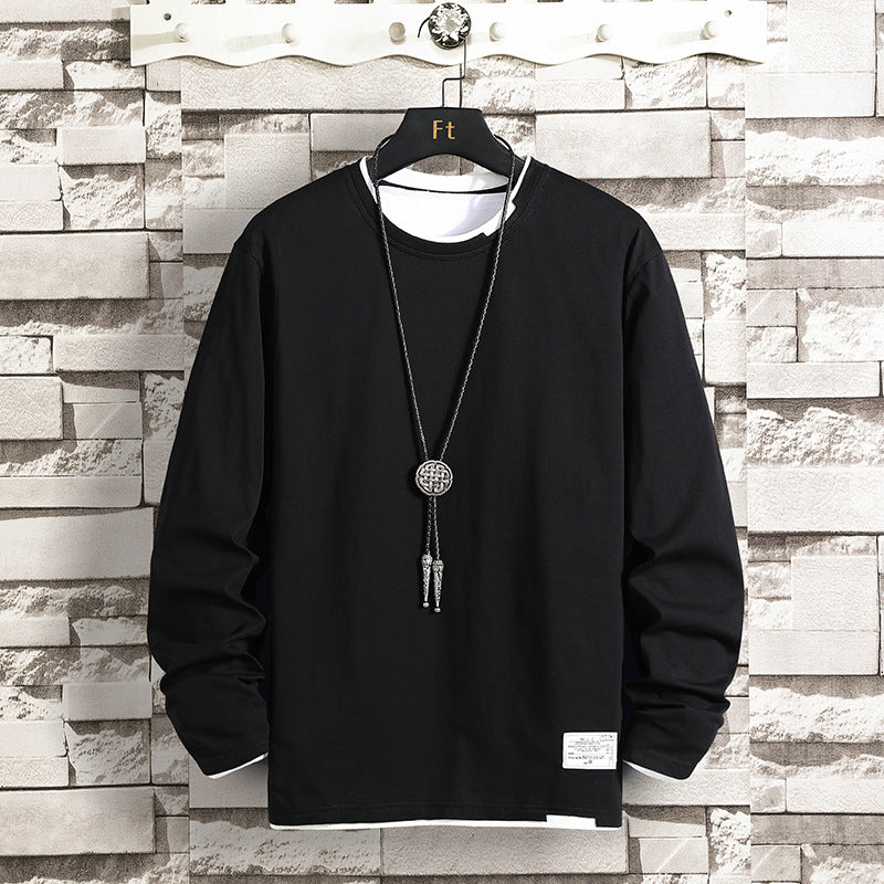 Men's 2022 Spring And Autumn Long-sleeved T-shirt Loose All-match Casual Round Neck Pullover Student Men's Solid Color Sweater Trendy T