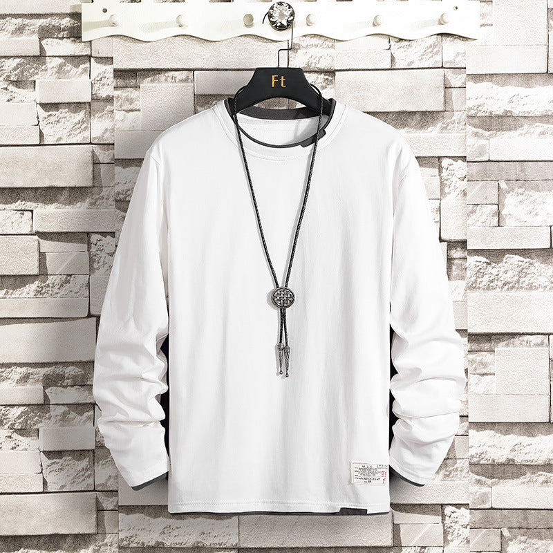 Men's 2022 Spring And Autumn Long-sleeved T-shirt Loose All-match Casual Round Neck Pullover Student Men's Solid Color Sweater Trendy T
