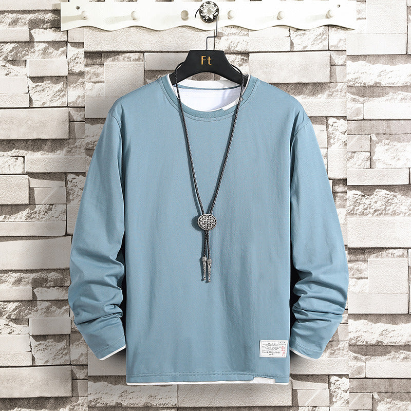Men's 2022 Spring And Autumn Long-sleeved T-shirt Loose All-match Casual Round Neck Pullover Student Men's Solid Color Sweater Trendy T