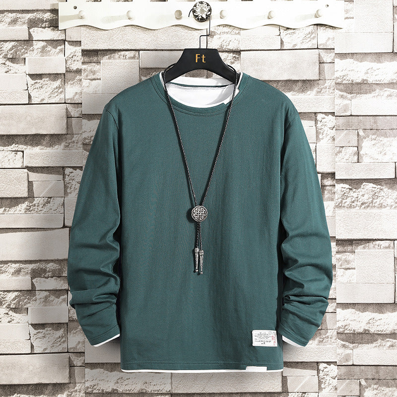 Men's 2022 Spring And Autumn Long-sleeved T-shirt Loose All-match Casual Round Neck Pullover Student Men's Solid Color Sweater Trendy T