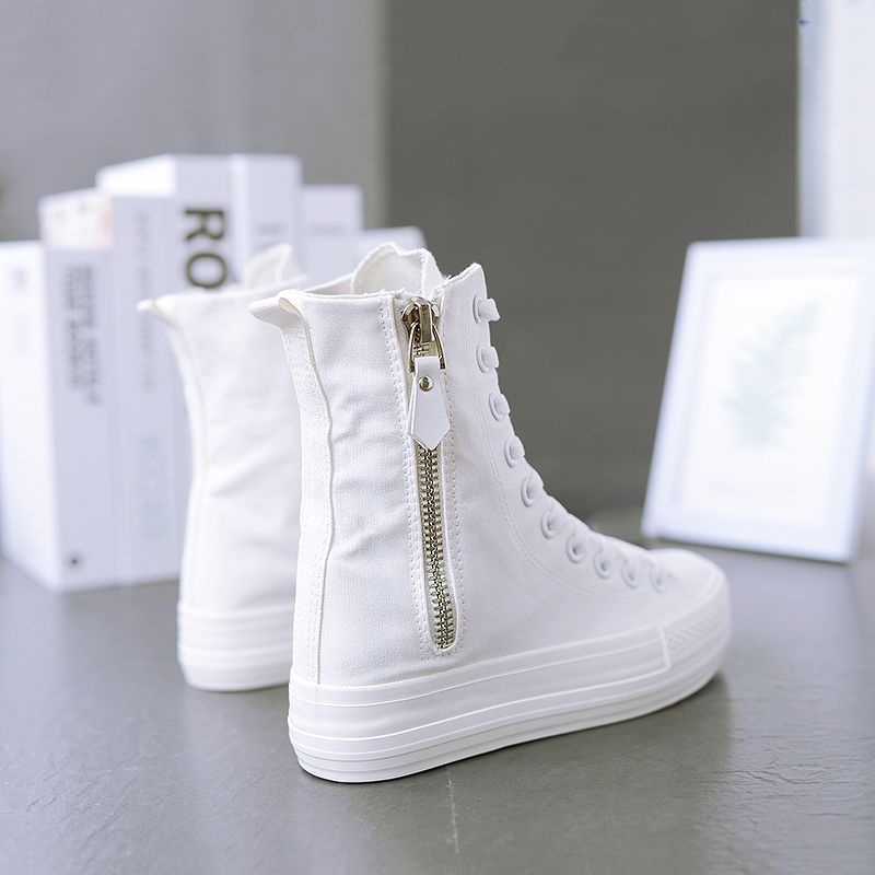 Canvasstiefel mit hohem Schaft und Plateau