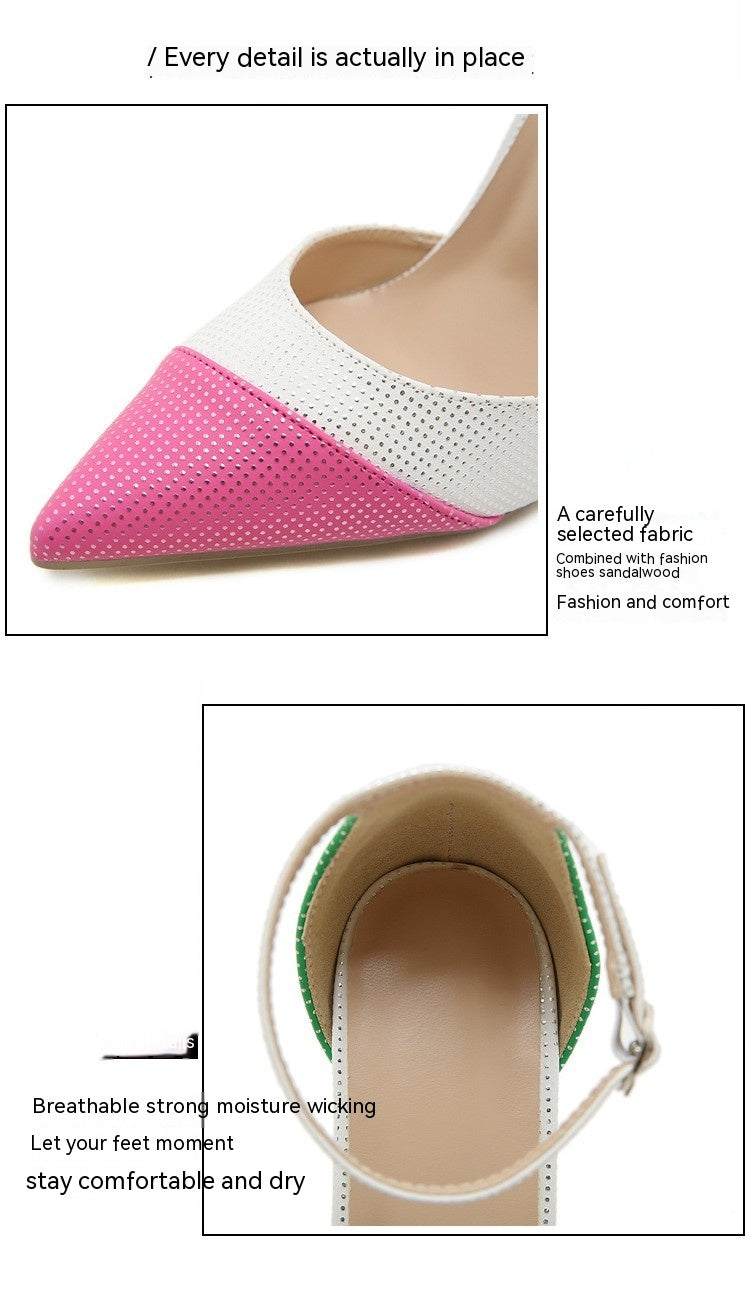 Farblich passende hohle Damen-Stilettos mit spitzer Spitze