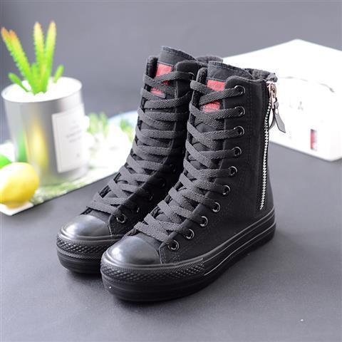 Canvasstiefel mit hohem Schaft und Plateau