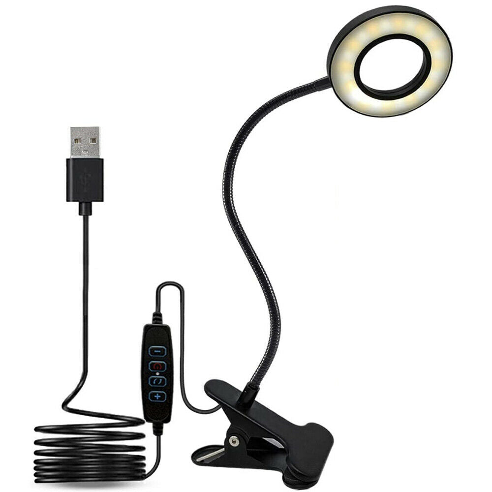 Clip-On Schreibtischlampe LED Flexibler Arm USB Dimmbar Studie Lesetisch Nachtlicht
