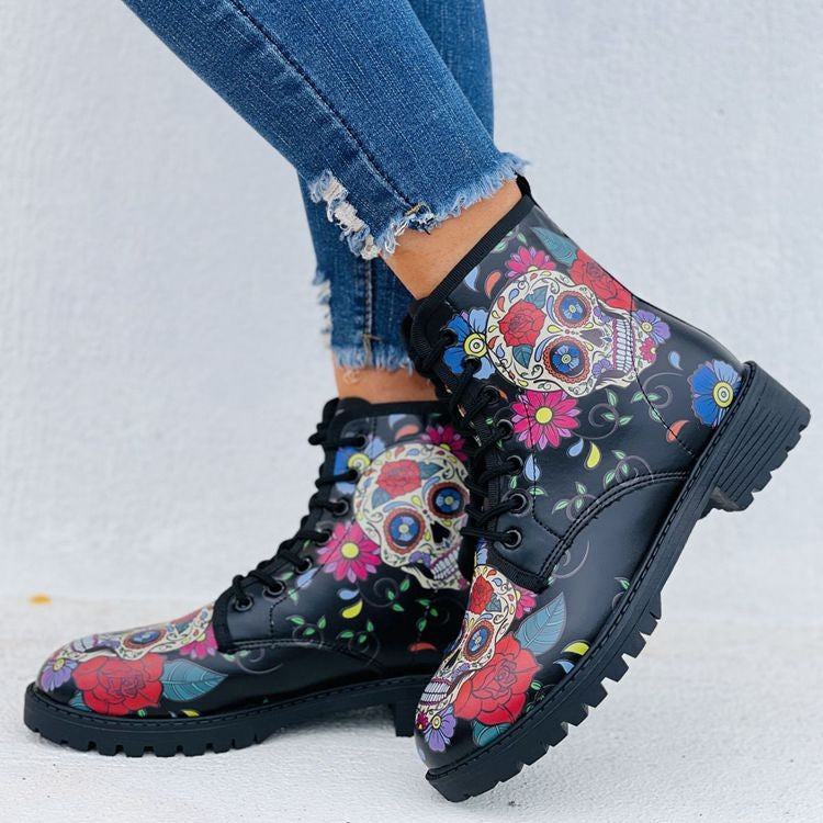 Skull 3D Printed Women's Ankle Boots