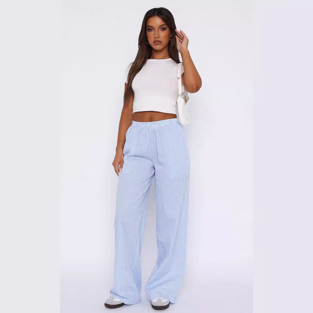 Pantalones casuales de rayas de moda Pantalones anchos de verano para hombre