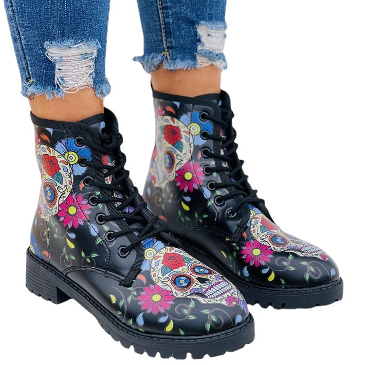 Skull 3D Printed Women's Ankle Boots