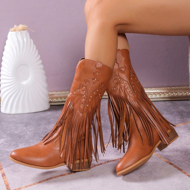 Botas vaqueras occidentales especiales con borlas para el tiempo libre