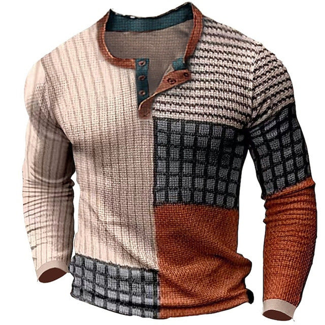 Men's Digital Printed Button Long-sleeved T-shirt