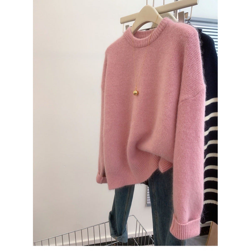 Japanese Leisure Idle Style Milk Huhoo Round Neck Sweater For Women