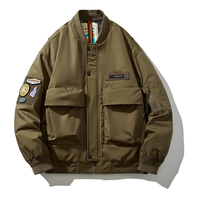 Chaqueta holgada con cuello de béisbol de invierno para hombre