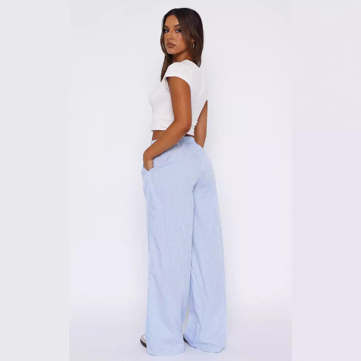 Pantalones casuales de rayas de moda Pantalones anchos de verano para hombre