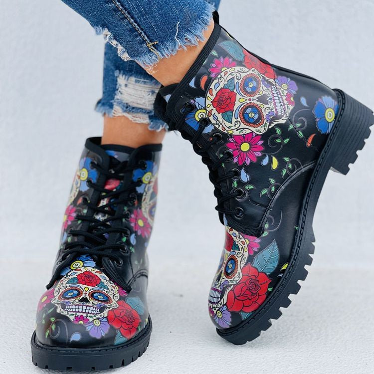 Skull 3D Printed Women's Ankle Boots