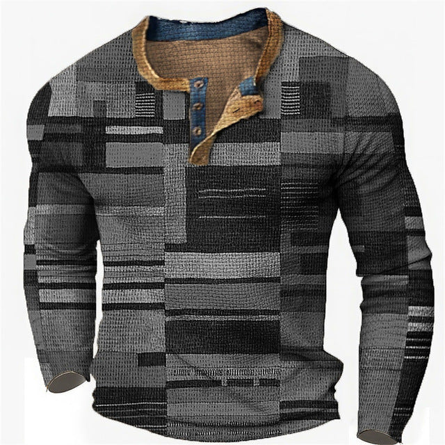Men's Digital Printed Button Long-sleeved T-shirt