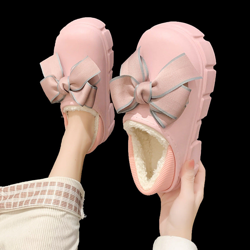 Bowknot Baumwollpantoffeln Warm mit samtig wasserdichten Home Indoor Plateau Baumwollschuhe