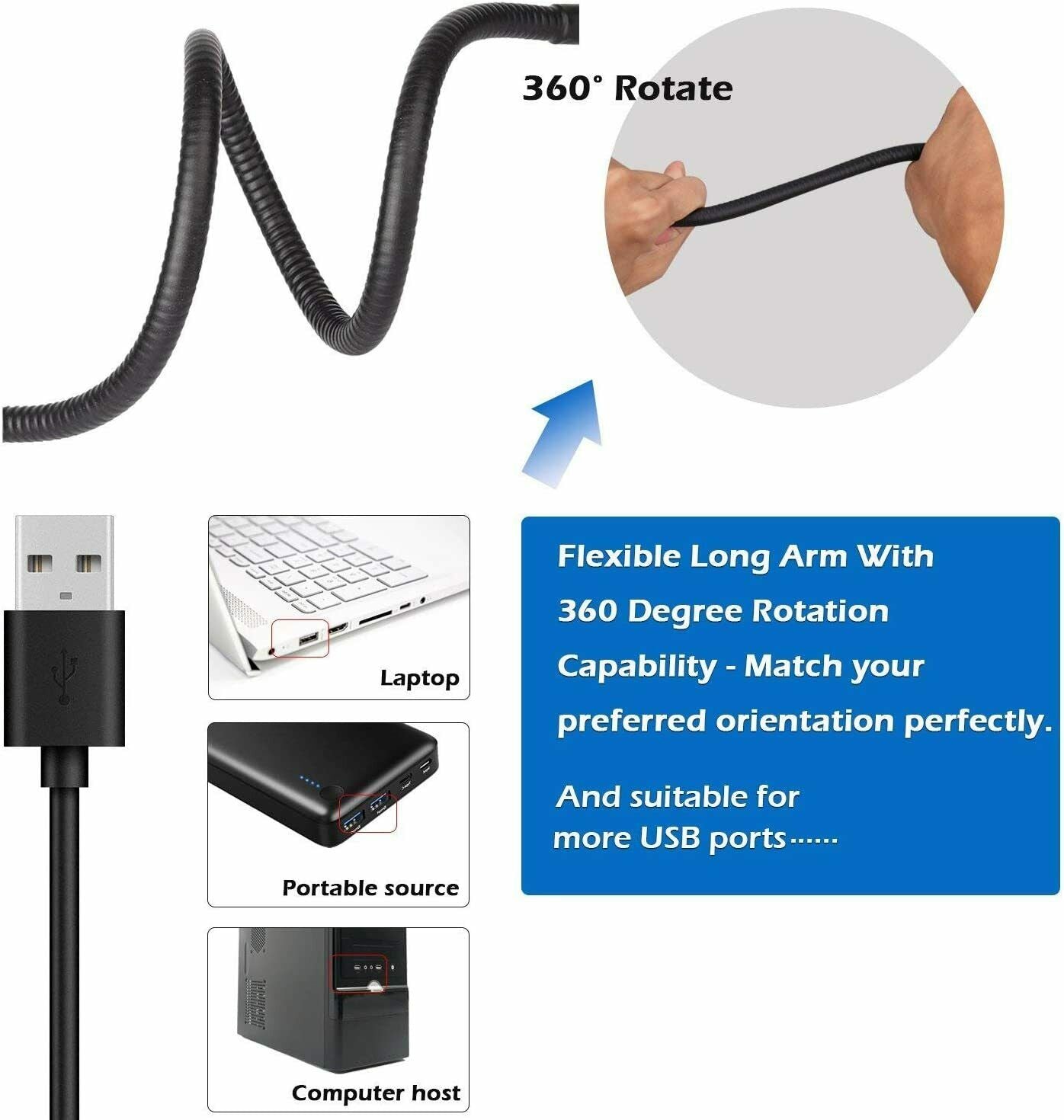Clip-On Schreibtischlampe LED Flexibler Arm USB Dimmbar Studie Lesetisch Nachtlicht