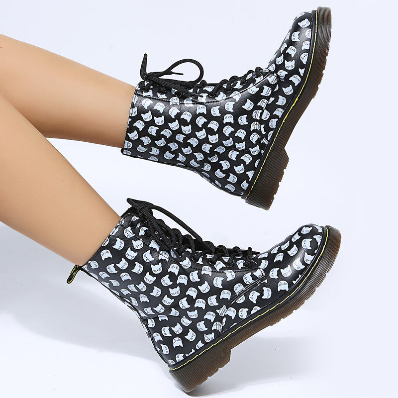 Botas casuales con cordones y punta cuadrada y suela gruesa para mujer