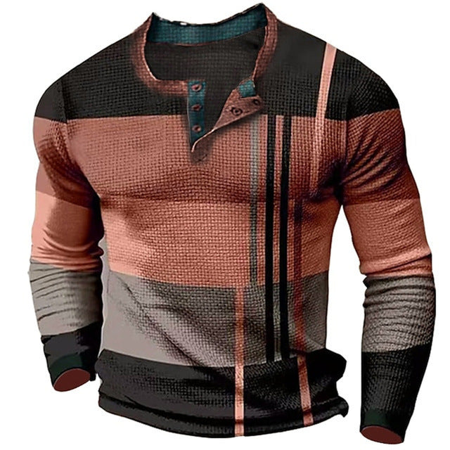Men's Digital Printed Button Long-sleeved T-shirt