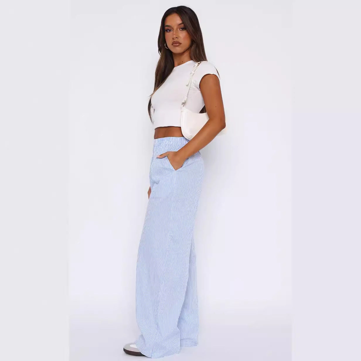 Pantalones casuales de rayas de moda Pantalones anchos de verano para hombre