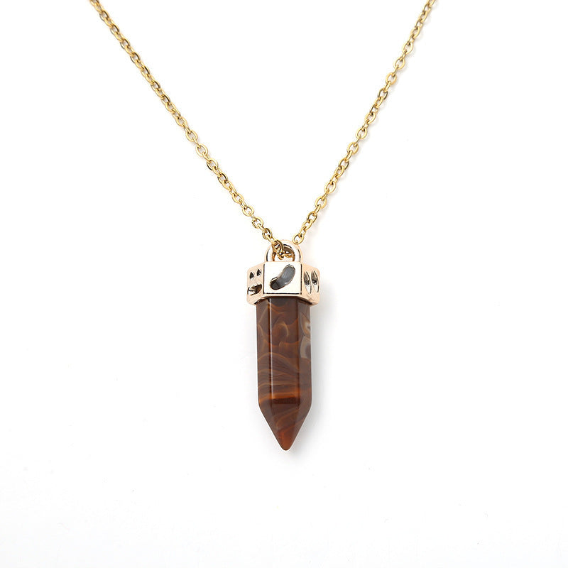 Collar de acero inoxidable con colgante de columna hexagonal de resina y bala de péndulo Ling