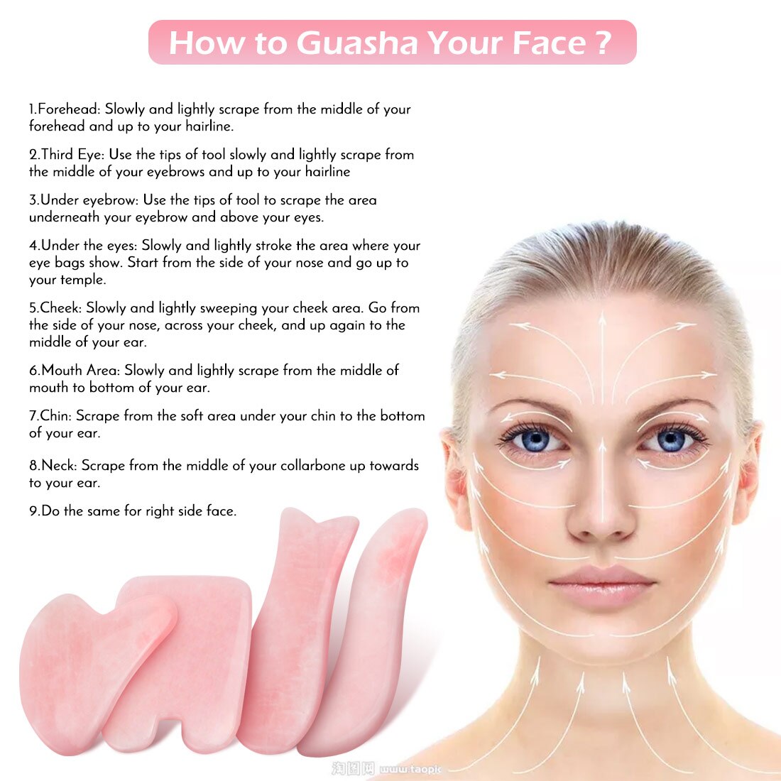 Ganze Massage Gua Sha Werkzeuge Natürlicher Rosenquarz Massagestein