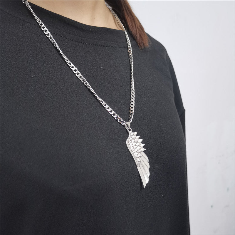 Long simple titanium steel sweater chain pendant necklace