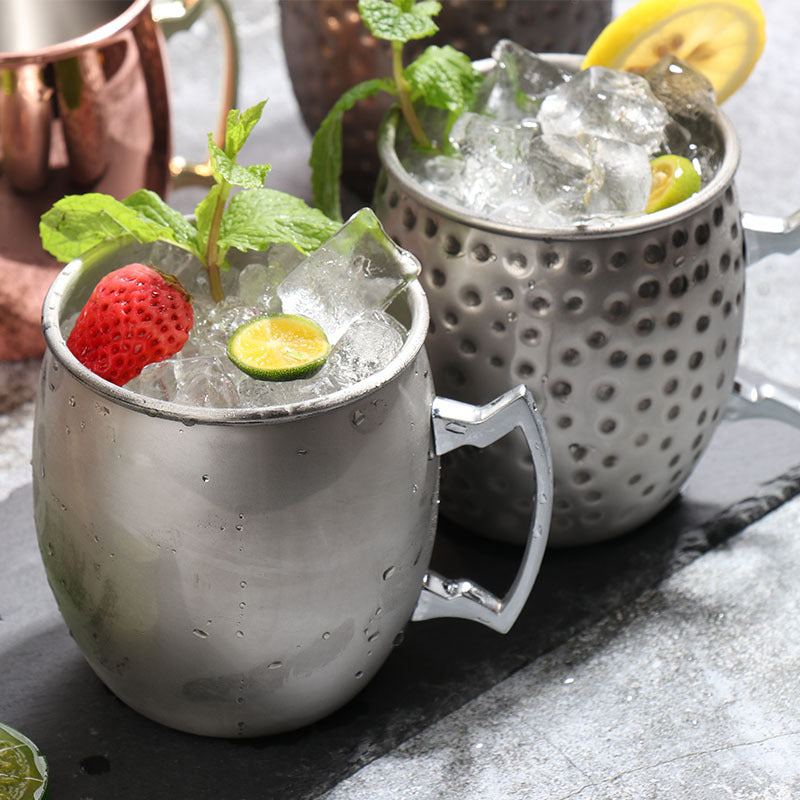 Copa Moscow Mule de gran venta, copa de acero inoxidable 304 con punta de martillo bañada en cobre, copa de vino desnuda, copa de cóctel