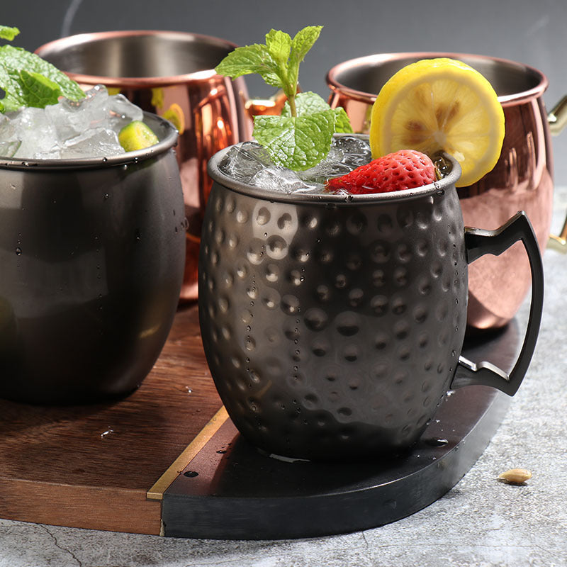 Copa Moscow Mule de gran venta, copa de acero inoxidable 304 con punta de martillo bañada en cobre, copa de vino desnuda, copa de cóctel