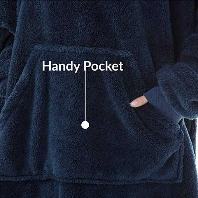 Sudadera con capucha y bolsillos grandes, suéter cómodo, suelto, de doble cara, de vellón, más grueso, manta usable