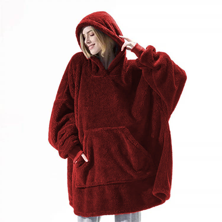 Sudadera con capucha y bolsillos grandes, suéter cómodo, suelto, de doble cara, de vellón, más grueso, manta usable