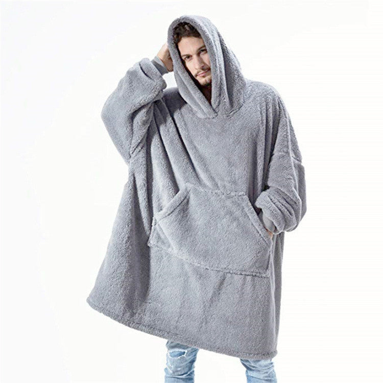 Sudadera con capucha y bolsillos grandes, suéter cómodo, suelto, de doble cara, de vellón, más grueso, manta usable