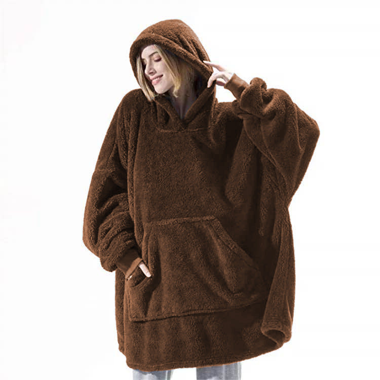 Sudadera con capucha y bolsillos grandes, suéter cómodo, suelto, de doble cara, de vellón, más grueso, manta usable