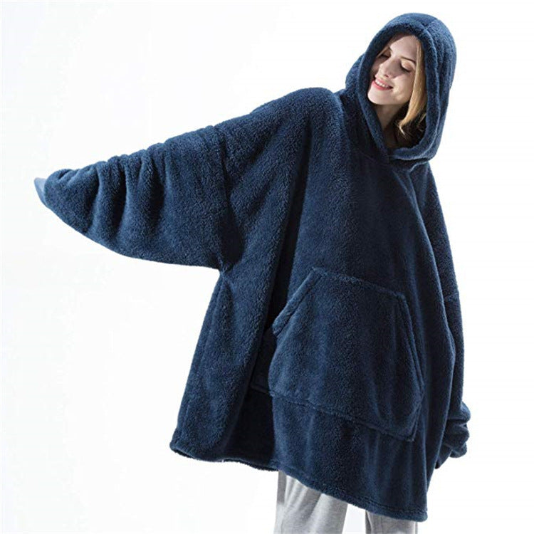 Sudadera con capucha y bolsillos grandes, suéter cómodo, suelto, de doble cara, de vellón, más grueso, manta usable