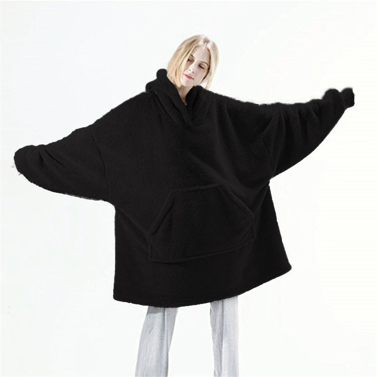 Sudadera con capucha y bolsillos grandes, suéter cómodo, suelto, de doble cara, de vellón, más grueso, manta usable