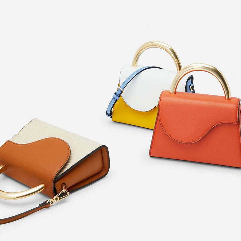 Gebogene, farbblockierende Handgelenktasche aus Metall, tragbare Messenger-Tasche für Damen