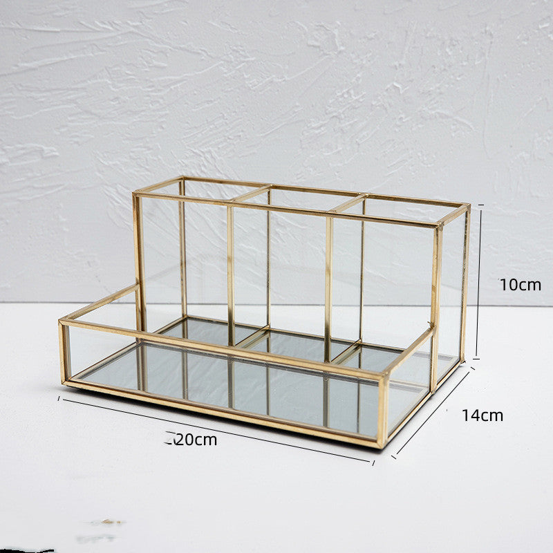 Organizador de maquillaje de vidrio Organizador de cosméticos de baño con acabado dorado