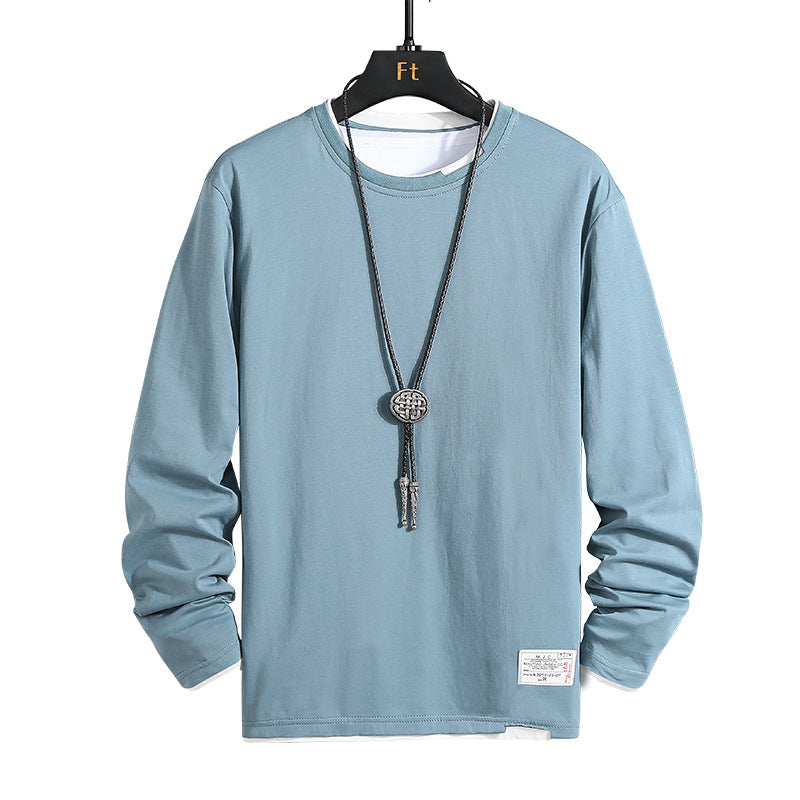 Men's 2022 Spring And Autumn Long-sleeved T-shirt Loose All-match Casual Round Neck Pullover Student Men's Solid Color Sweater Trendy T