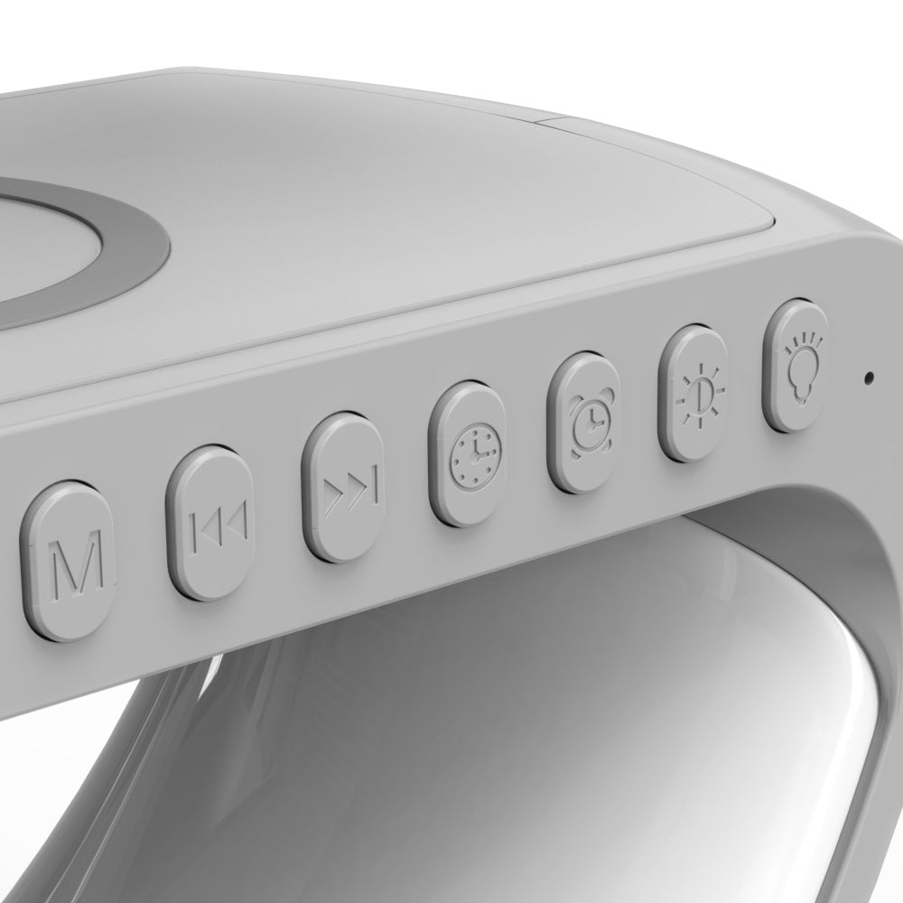 Lámpara de ambiente inteligente Altavoz Bluetooth Cargador inalámbrico Lámpara de noche Lámpara de despertador Sunrise Lámpara polar Reloj despertador