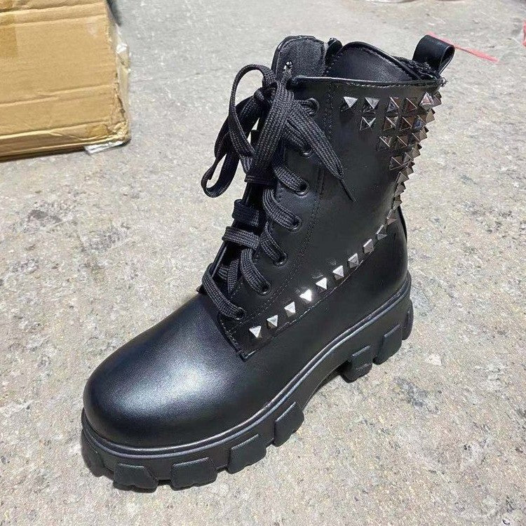 Studded Round Toe Martin Boots Women's Plus Size Short Boots