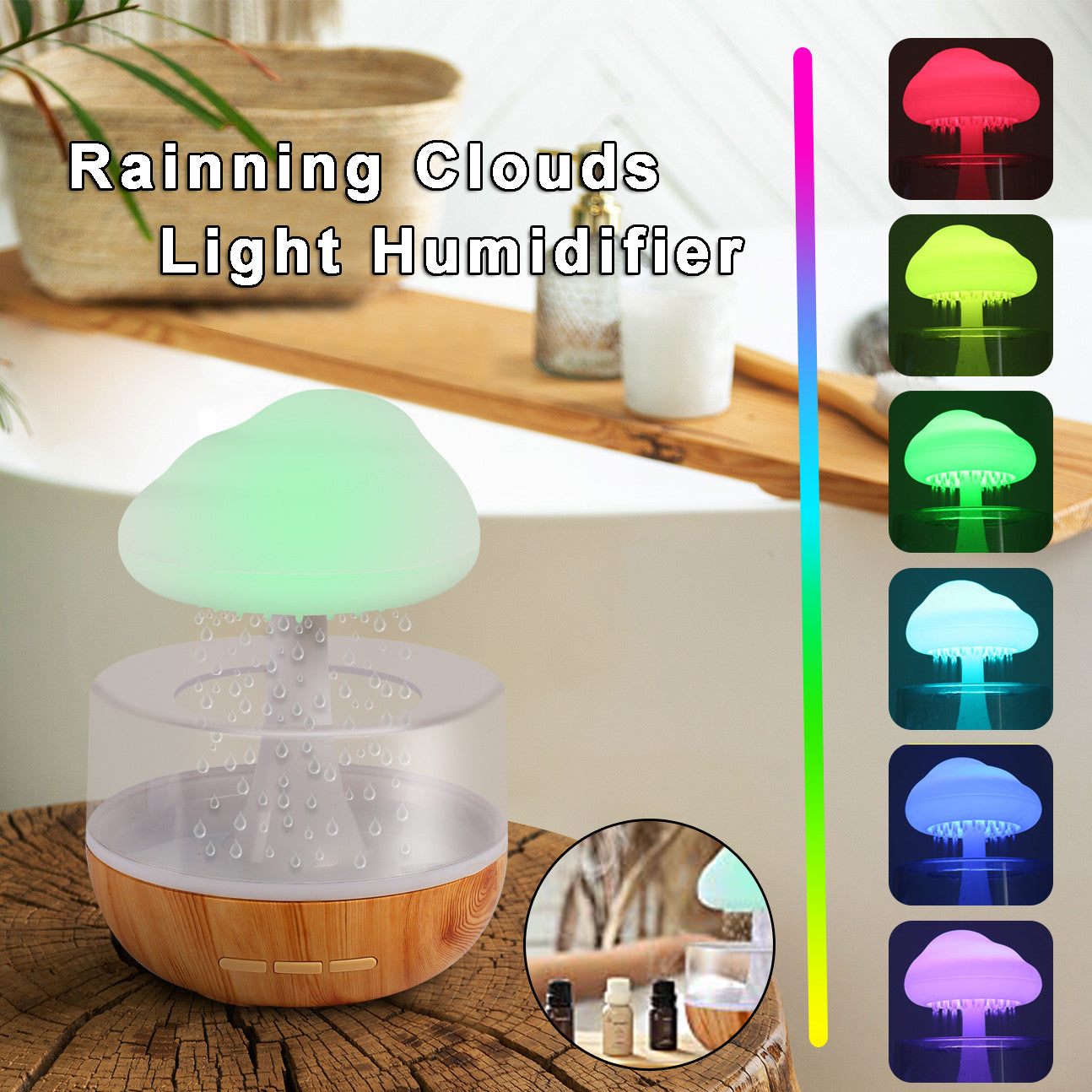 Raining Cloud Night Light Aromatherapy Essential Oil Diffuser Micro Humidifier Relaxing Mood Water Drop Sound For Home