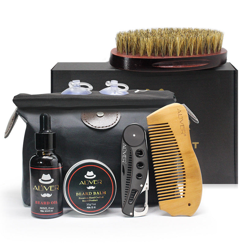 Juego de afeitado de barba y cabello para hombre, herramienta de baño, cepillo, peine, tijeras de afeitar, juego de peinado limpio