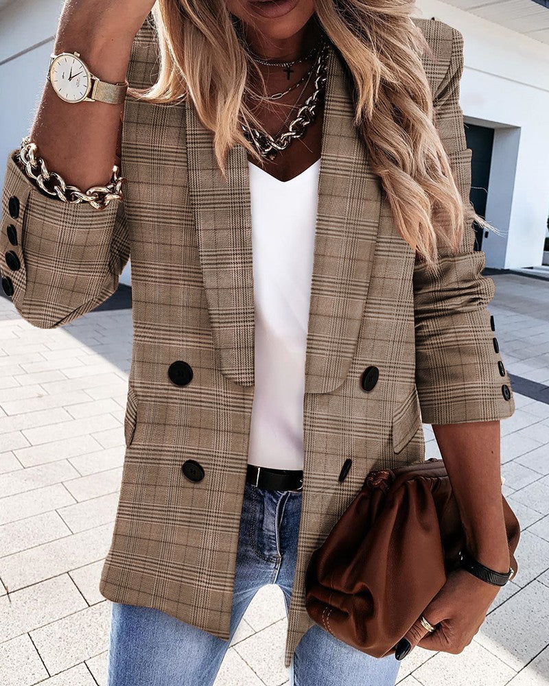Autumn And Winter Long-sleeved Double-breasted Button Suit