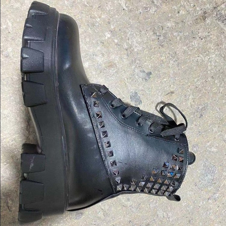Studded Round Toe Martin Boots Women's Plus Size Short Boots