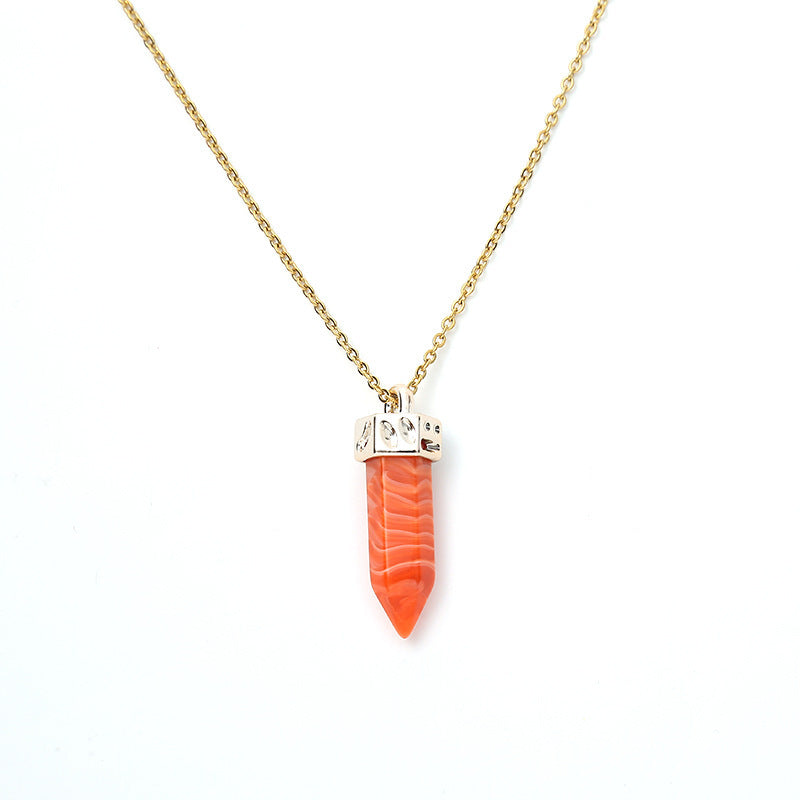 Collar de acero inoxidable con colgante de columna hexagonal de resina y bala de péndulo Ling