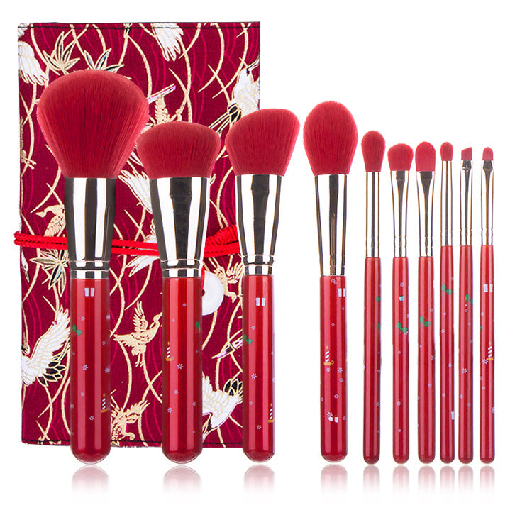Tragbarer Weihnachts-Make-up-Pinsel mit rotem Griff